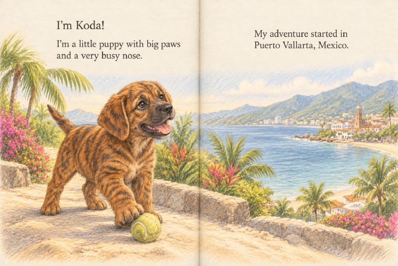 First preview spread: Koda introduces himself and Puerto Vallarta